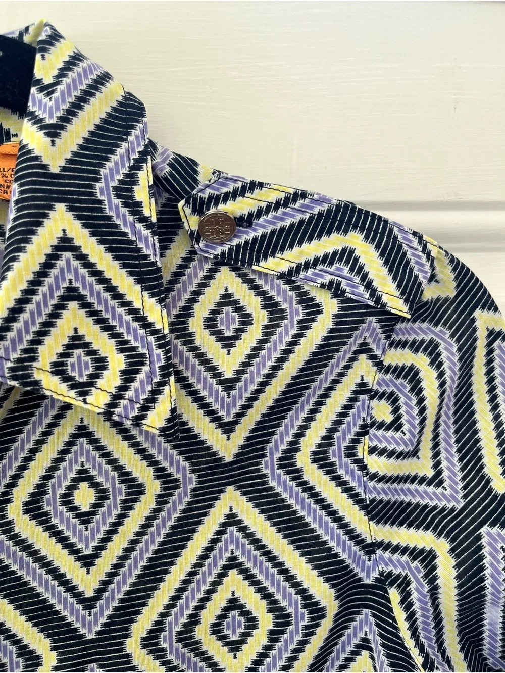 Tory Burch Size 6 Yellow and Black Geometric‎ Button-Up Blouse Preppy